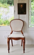 18TH CENTURY ENGLISH WALNUT ANTIQUE FRENCH LINEN UPHOLSTERED CHAIR