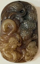 CARVED JADE YUAN MING QING DYNASTY DRAGON PENDANT