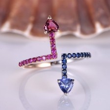 2ct Simulated Blue Tanzanite Unique Design Engagement Ring 14k Dual Tone Plated