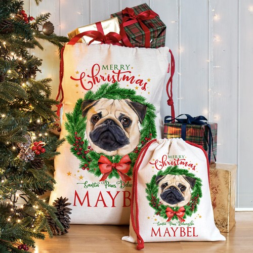 Pug christmas sack - pug,