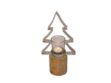 Metal Tea Light Holder Tree on Wooden Trunk Christmas Tree Xmas Decoration