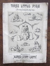 1870 3 Little Pigs Scott Gatty Antique Victorian Music Sheet Illustrated Strange