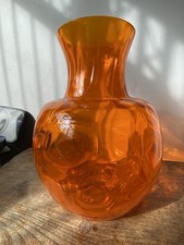 Huge 10inch Mid Century Orange Glass Vase Retro Home Decor 1970s Style Ex Cond