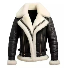 Men's Black RAF Aviator B3 Pilot Leather Jacket Fur Shearling Bomber Jacket