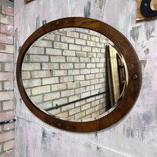 Vintage Bevelled Oval Mirror Dark Wood Ornate Frame