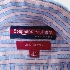 Stephens Brothers Blue Pink Striped Cotton Double Cuff Shirt Collar 16 Pit-24