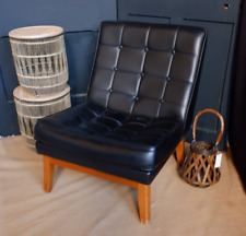 Black Faux Leather Vinyl COCKTAIL Fireside Vintage Retro Lounge BEECH Chair