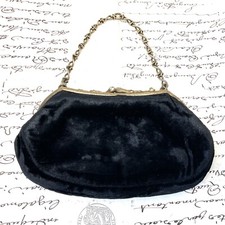 Diamond Studded French Edwardian Black Velvet Handbag Purse Evening Bag ANTIQUE 