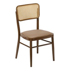 Vienna Bistro Rattan Dining Chair Commercial Metal Wood-Look Frame Faux Leather