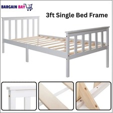 Single Bed Frame  3FT Solid White Pine Wood, Shaker Style, Bedroom Furniture Uk