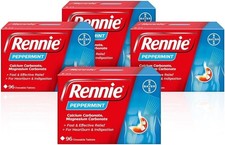 4 x 96 Rennie Peppermint Antacid 384 Chewable Tablets Heartburn Indigestion