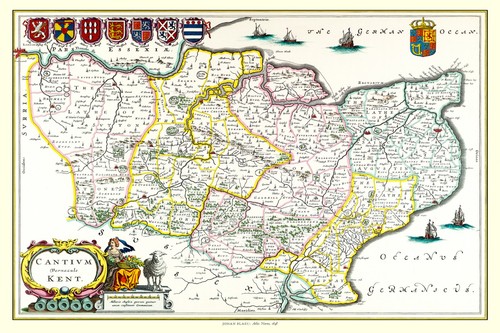 Old map kent 1648 by - of,