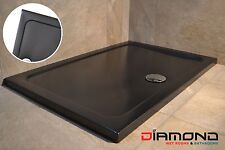 Shower Tray 1400x800 Matt Black Bathroom Rectangular Stone Slim 35mm & Waste NQP