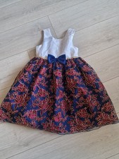 Couture Princess Girls Party Dress – Navy & Red Floral Embroidered – Age 5