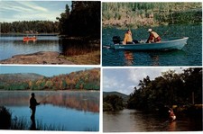 LOT OF 4 vintage fishing postcards canoe outboard motor boat wading v946