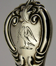 STERLING SILVER 54g FALCONER FAMILY CRESTED SPOON 1837 ANTIQUE VICTORIAN ENGLISH