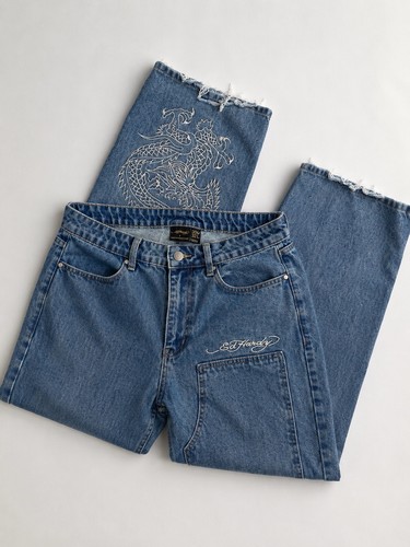 Y2k hardy blue baggy jeans - ed,