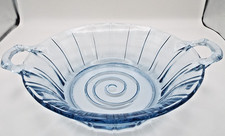 ART DECO BAGLEY(?) BLUE GLASS TWO HANDLED BOWL