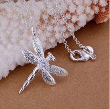 925 Sterling Silver Dragonfly Necklace Crystal Pendant on Chain UK Seller