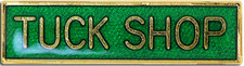 Tuck Shop Pin Badge in Green Enamel With Squarded Edge