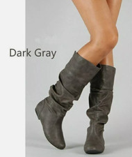 Womens Slouchy Mid Calf Boots Ladies Laces Zip Knee High Long Riding Flat Shoes