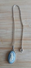 Vintage Wedgewood jasperware pendant & chain /White light blue/ ExC, chain 22cm
