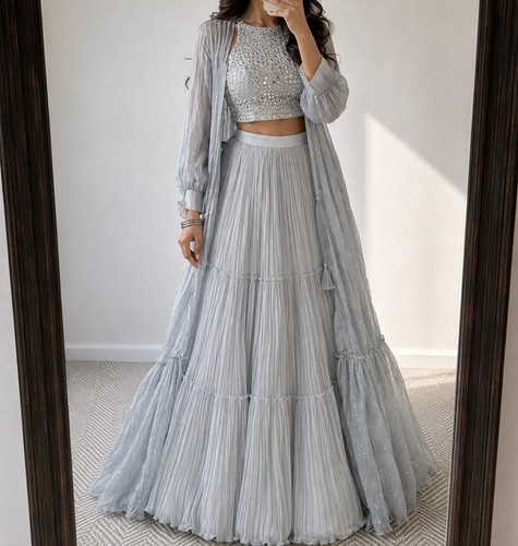 Women ice blue lehenga set - lehenga,