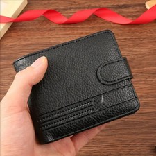 Mens Pu Leather Slim Wallet with Zip Coin Pocket Credit Card Holder Black Purse