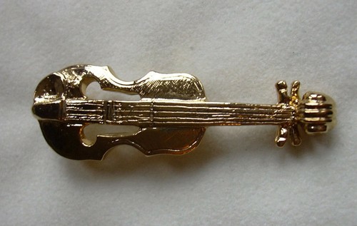 Pin brooch violin gold plated - pin,
