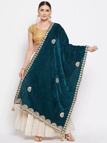 Teal green floral embellished - green,