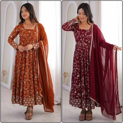 Rust maroon anarkali - maroon, suit