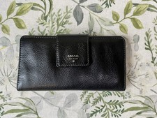 FOSSIL Black Tab Clutch Purse Wallet Genuine Leather Zipped Pocket VGC RRP £79