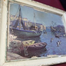 Madryn Miniature 1960s Vintage Chalkware Harbour Picturesboats & Sailboats