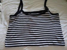 Primark Women's Black and White Striped Cropped Vest Top Size 2XL