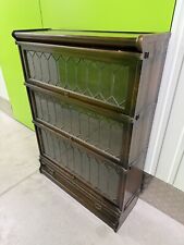 Vintage Oak Globe Wernicke 3 Section Bookcase With  Base And Top Leaded Glass
