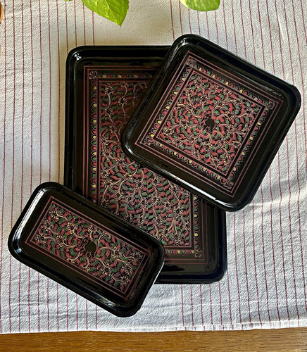 Vintage black lacquer nesting - lacquer,