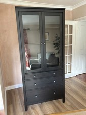 Ikea Hemnes floor standing cabinet - Black/Brown, 3 drawers, 2 glass doors