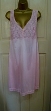 VINTAGE MADE IN ENGLAND HAND DYED PINK SILKY NYLON LONG FULL SLIP SZ 20-22