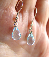 Blue Topaz gemstone drop Sterling Silver hook Earrings December Birthstone BOX