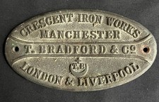 CRESCENT IRON WORKS SALFORD MANCHESTER T BRADFORD VINTAGE BRASS CAST NAME PLATE