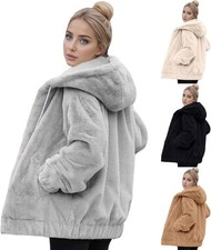 Womens Winter Warm Fleece Jackets Hooded Ladie Zip Up Teddy Hoodie Coats Outwear