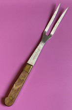 Vintage Pacific Professional Meat Carving Fork Wood & Brass Handle