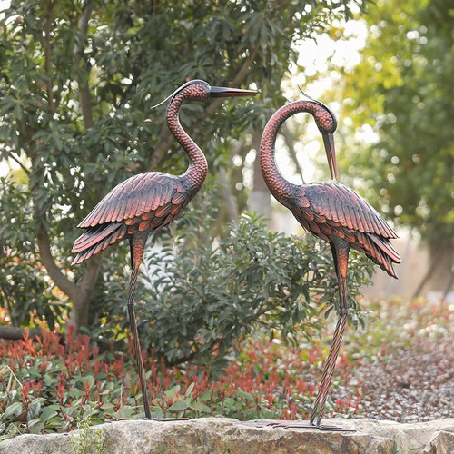 Large brass heron - heron, garden