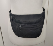 Vintage Bum Bag Black Leather Fanny Pack Adjustable Waist Pockets (b22)