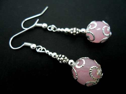 Pair dangly pink jade - a,
