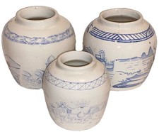 3 x Antique Blue White Ginger