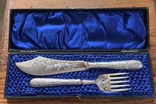 Cased Set Of Victorian Silver Plated Fish Servers by Henry Wilkinson, Sheffield