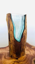 Molten Glass Vase On Wood Root Stand Glass Rustic Ornament Sculpture Key Sweet