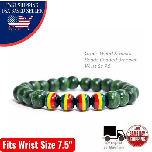 Green wood rasta beads - wood, &