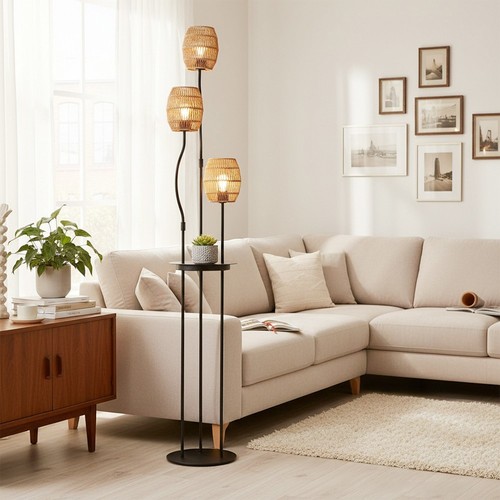 Rattan weave head floor - floor, lamp